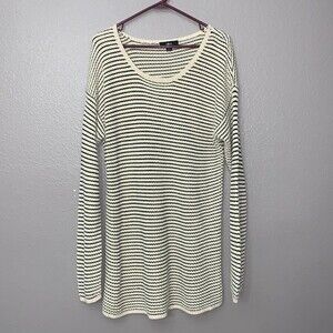 Ellos Knit Long Line Pull Over Sweater Long Sleeve Off cream/Black Medium(14/16)